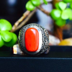 Natural Red Coral Marjan Ring91