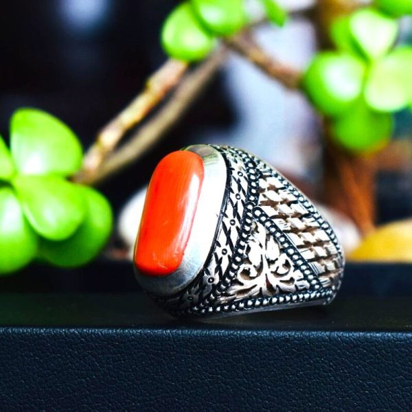Natural Red Coral Marjan Ring92