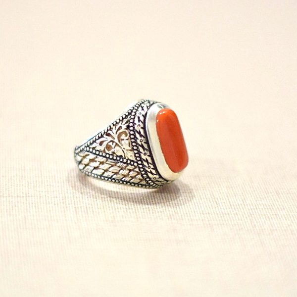 Red Coral Marjan Ring