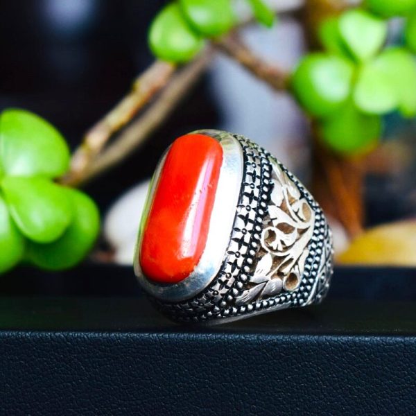Natural Red Coral Marjan Ring102