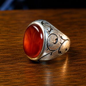Natural Carnelian Agate Irani Aqeeq Ring 925 Sterling Silver