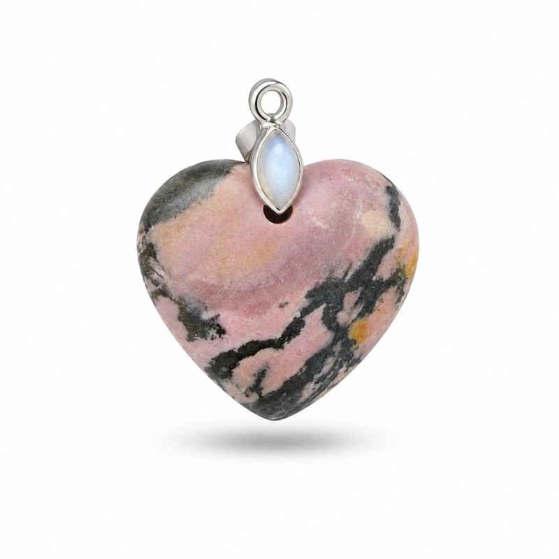 Natural Rhodonite Heart Pendant for Women Pink Rhodonite Gemstone Jewelry