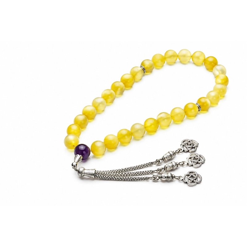 Natural Yellow Agate (Zard Aqeeq) Tasbeeh – Premium Prayer Beads