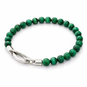 Natural Malachite Bead Bracelet with Silver Clasp Handmade Gemstone Bracelet