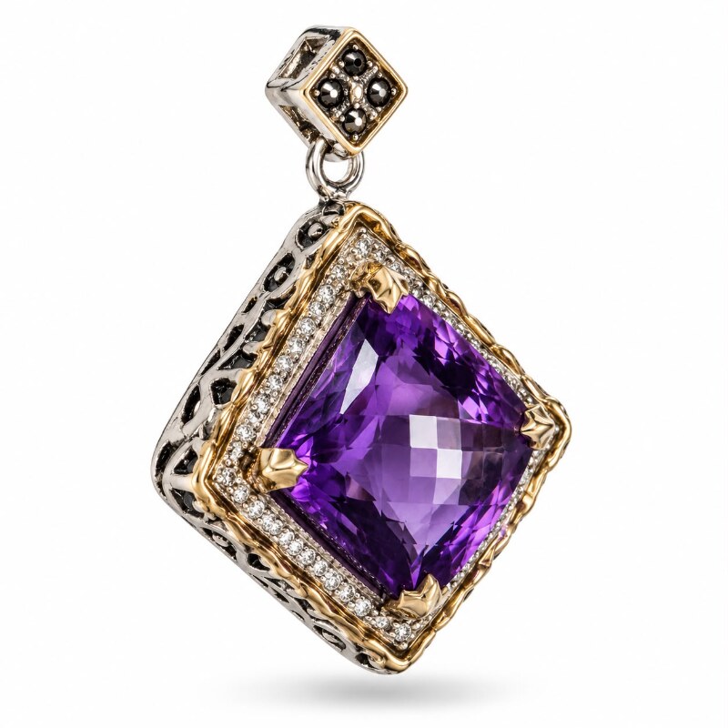 Natural Amethyst Silver Pendant Turkish Design