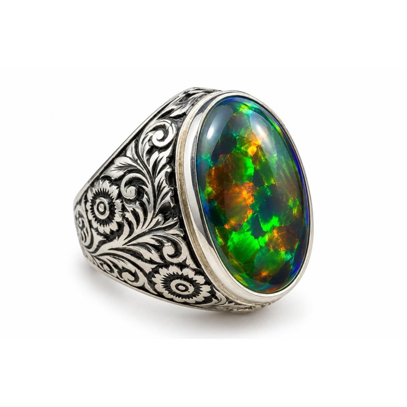 Natural Black Opal Handmade Silver Ring for Men (3)