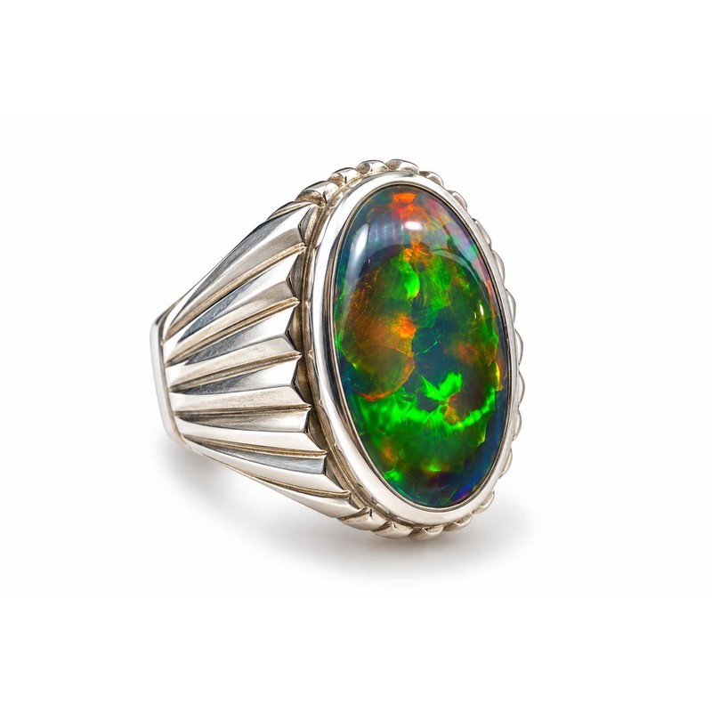 Natural Black Opal Handmade Silver Ring for Men (4)