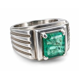 Natural Emerald Ring Handmade Silver Chitral Emerald Ring