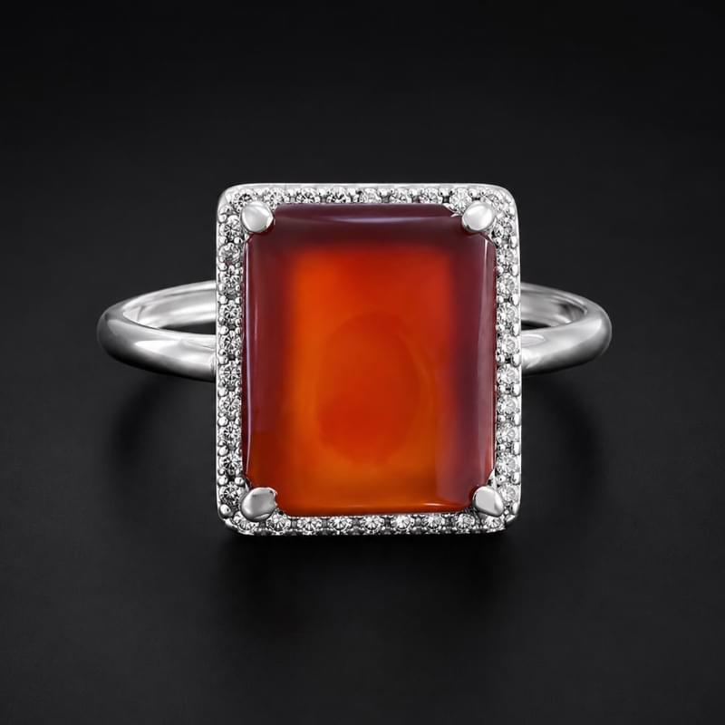 Natural Carnelian Agate Irani Aqeeq Silver Ring for woman
