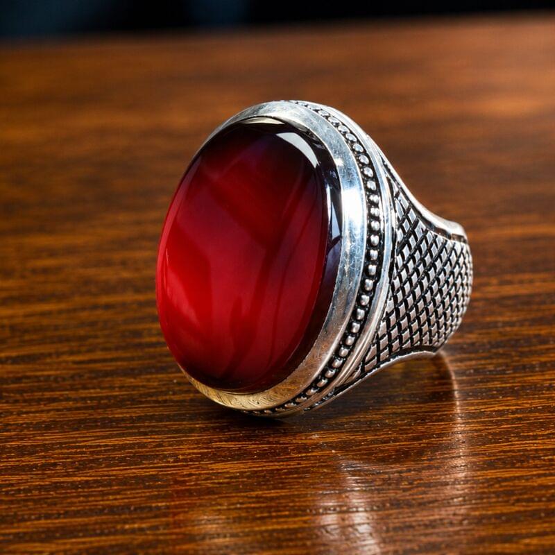Natural Carnelian Agate Yemeni Aqeeq Ring 925 Sterling Silver1