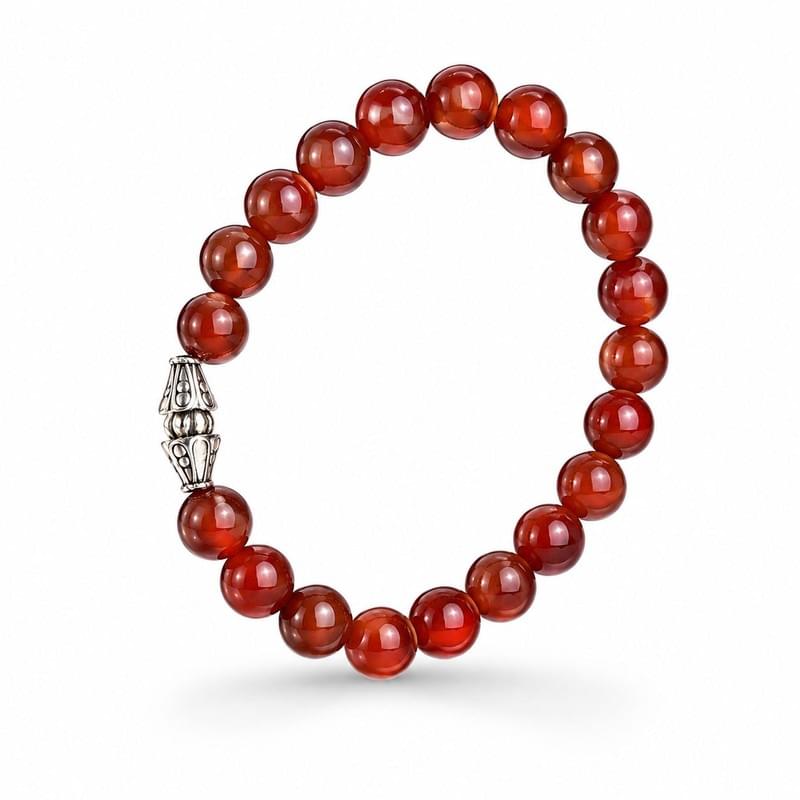 Natural Carnelian Agate (Irani Aqeeq) Bracelet – Genuine Red Gemstone Beads 8mm