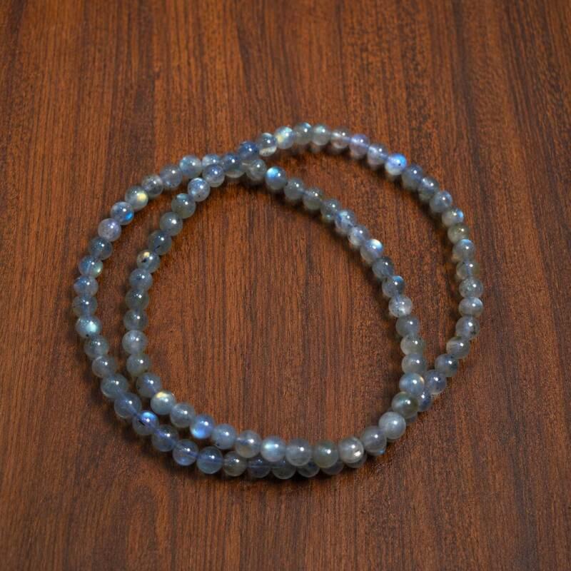 Natural Labradorite Mala Necklace – Blue Flash Gemstone Beads