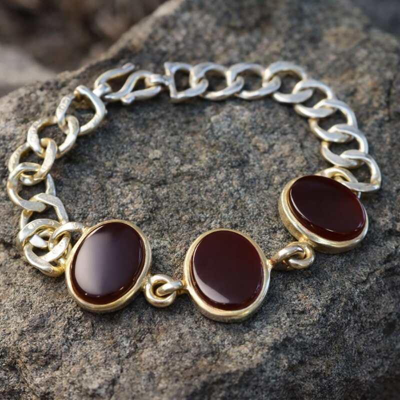 Natural Yemeni Aqeeq (Aqeeq ul Ahmar) Carnelian Agate Silver Bracelet